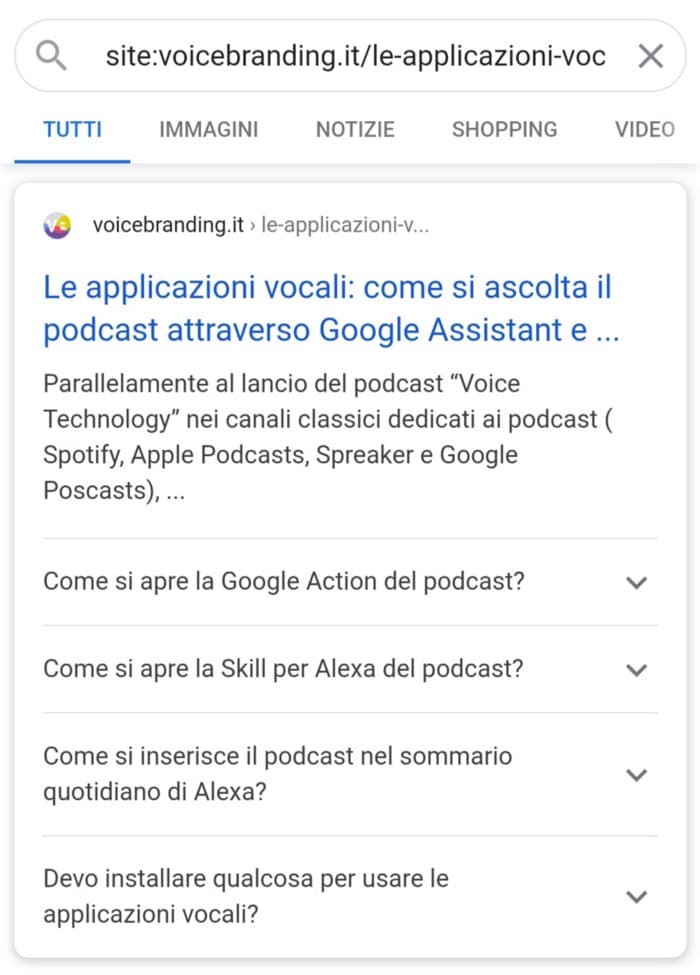 La visualizzazione delle FAQ in SERP derivanti dai dati strutturati nella pagina web