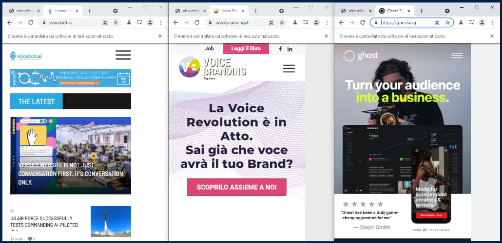 Un esempio di confronto tra le prestazioni di alcuni siti web con l'emulazione di un device e di una velocità di connessione