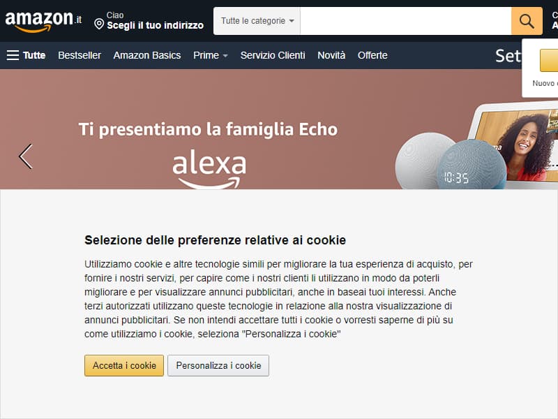 Uno screenshot dell'homepage di Amazon fatto attraverso Puppeteer
