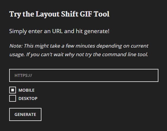 L'interfaccia del Layout Shift GIF Generator