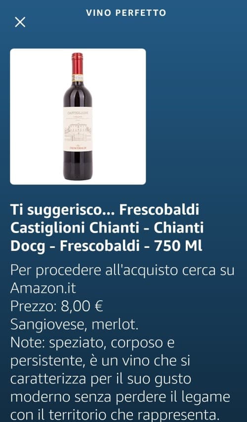 La selezione del vino dell'applicazione vocale "Vino perfetto"