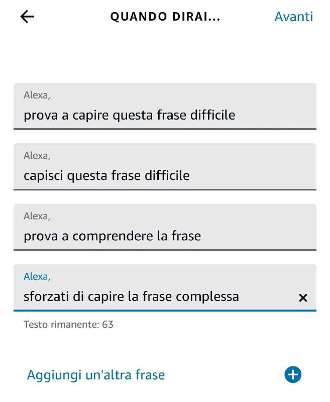 Configurazione di una routine di Alexa con frasi multiple