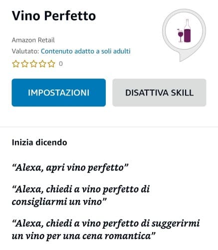 La skill per Alexa "Vino Perfetto"