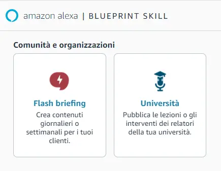 Il box "Flah briefing" nel portale Blueprint Skill Alexa