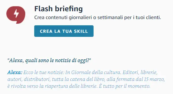 La pagina dei Blueprint dedicata alla creazione dei "Flash briefing"