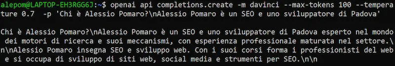 Esempio di completamento di un testo di GPT-3