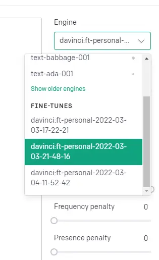 I modelli personalizzati a disposizione nel Playground di OpenAI