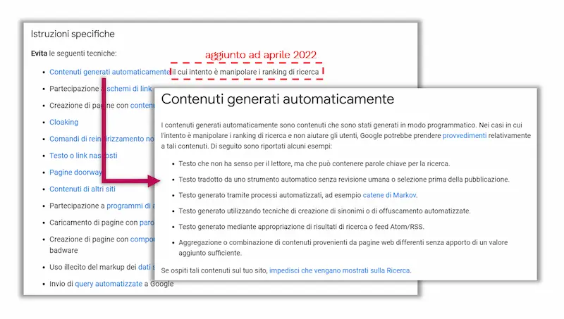 Le linee guida di Google sui testi generati automaticamente