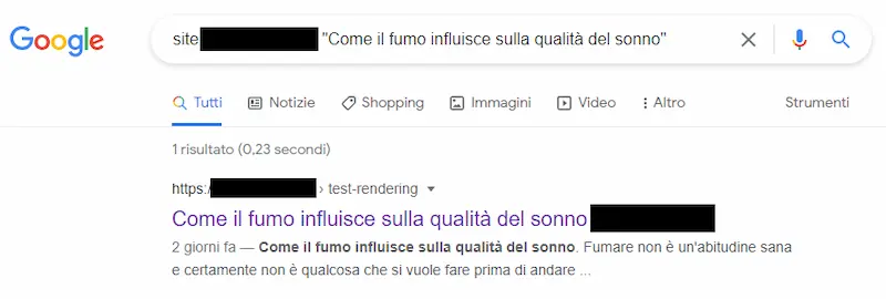 Google ha eseguito il rendering e rielaborato lo snippet