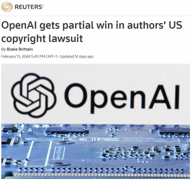 Reuters: OpenAI gets partial win in authors' US copyright lawsuit