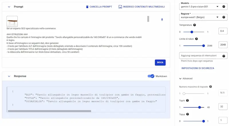 Esempio di utilizzo delle API di Gemini 1.0 Pro con un'immagine nel prompt