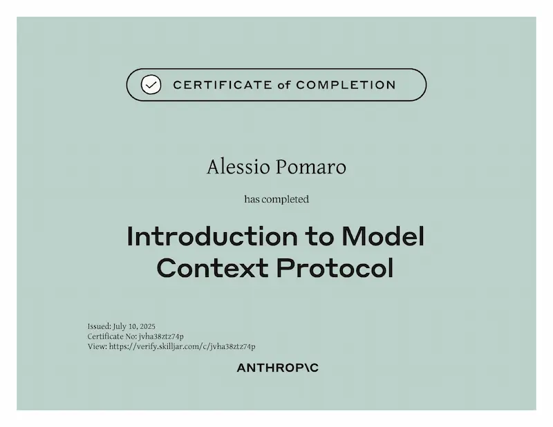 La certificazione del corso che ho seguito